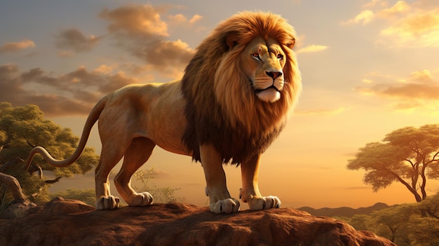 Majestätischer Löwe steht auf der Savanne Generative KI