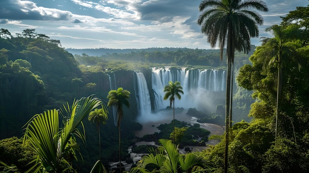 Majestätischer Wasserfall inmitten eines üppigen tropischen Regenwaldes malerische natürliche Landschaft für ruhige Momente ideal für Tapeten und Hintergründe KI