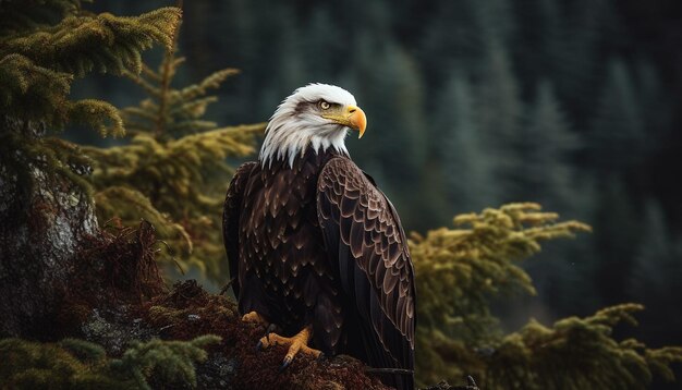 Majestätischer Weißkopfseeadler, der auf einem von KI erzeugten Ast thront