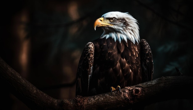 Majestätischer Weißkopfseeadler, der auf einem von KI erzeugten Ast thront