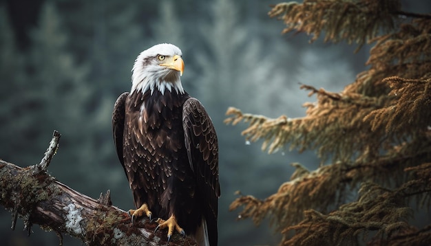 Majestätischer Weißkopfseeadler thront auf einem von KI generierten Ast