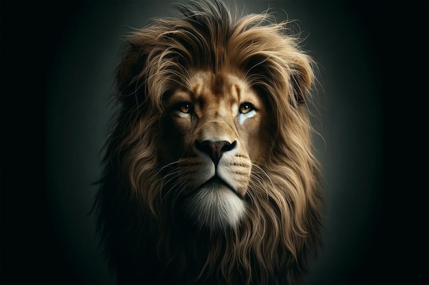 Majestätisches Löwenporträt mit mächtigem Blick und lebendiger Mähne auf minimalistischem Hintergrund