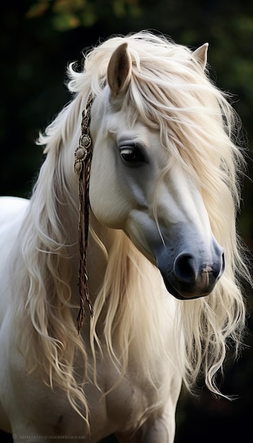 Majestätisches Pferd mit wunderschöner Mähne, das elegant für Pferde- und Tierliebhaber posiert
