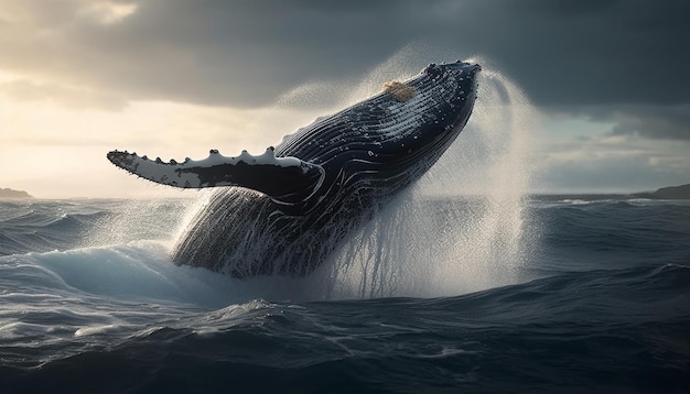 Majestätisches Walbeobachtungsabenteuer inmitten plätschernder Wellen, die von KI erzeugt werden