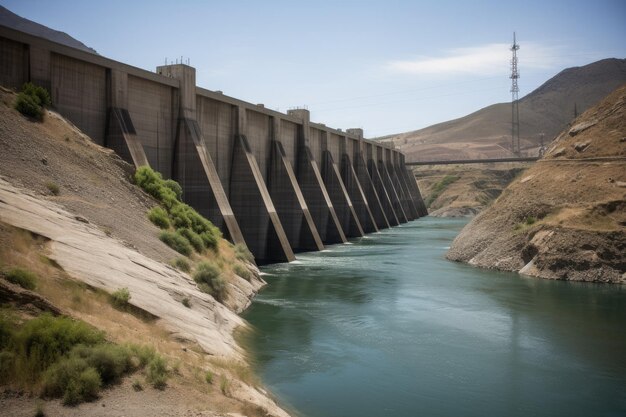 Majestätisches Wasserkraftwerk in perfekter Symbiose mit der naturgenerierenden IA