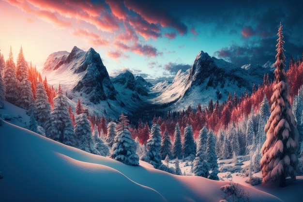 Majestätisches Winterpanorama Wunderschönes Illustrationsbild Generative AI