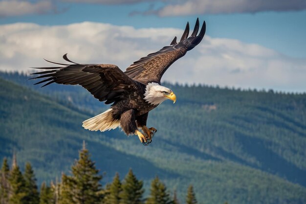 Majestic Bald Eagle fliegt über den Wald