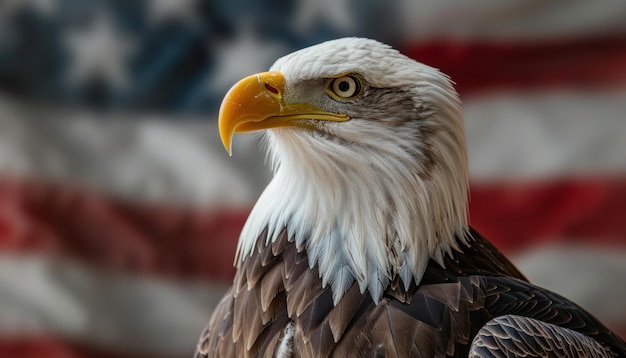 Majestic Bald Eagle vor der amerikanischen Flagge