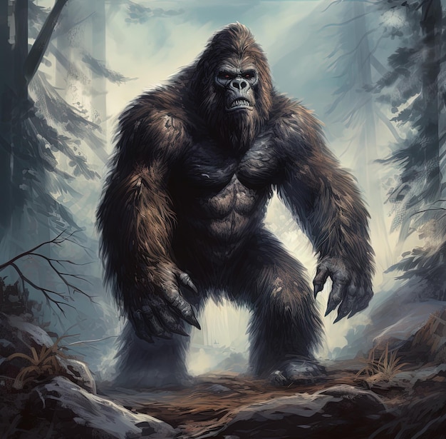 Majestic Bigfoot Um retrato mítico de um monstro preto musculoso e místico da América do Norte