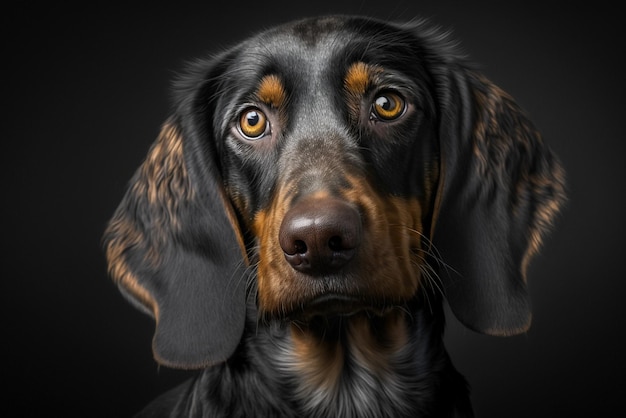 Majestic Black and Tan Coonhound Dog em fundo escuro Um verdadeiro companheiro de caçador