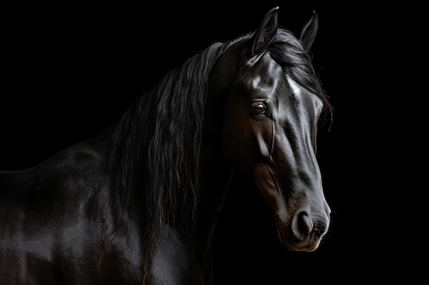 Majestic Black Horse em fundo escuro IA generativa