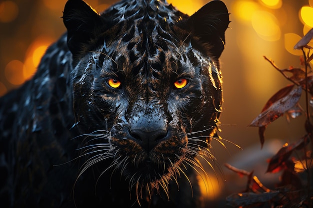 Foto majestic black panther emerge na noite selvagem generativa ia