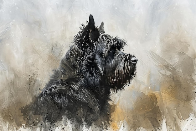 Majestic Black Scottish Terrier Perfil de Cão em fundo artístico abstrato Ideal para amantes de animais de estimação