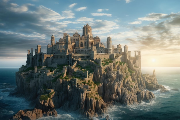 Majestic Castle on Rocky Cliffs by the Sea Inteligência Artificial Geradora