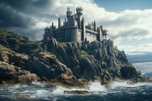 Majestic Castle on Rocky Cliffs by the Sea Inteligência Artificial Geradora