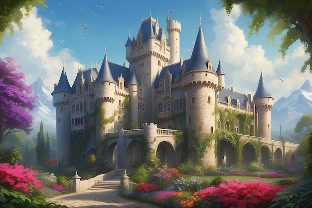 Majestic Castle Pintura Digital com Jardins de Cockscomb