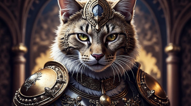 Majestic Cat King in Golden Armor