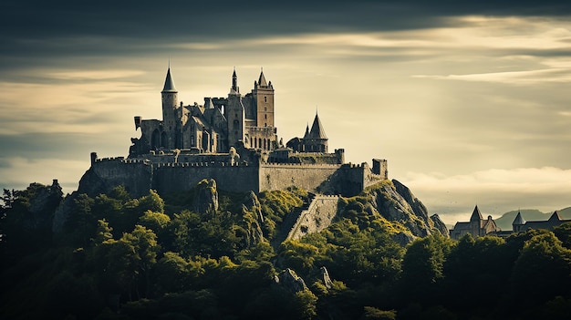 Foto majestic citadel castillo de hormigón gris en la cima de una colina
