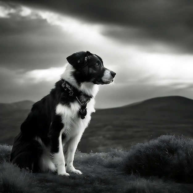 Majestic Cute German Shepherd Dog retrato en blanco y negro personaje renderizado en 3D generado por IA