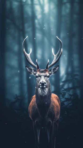 Majestic Deer in Bokeh auf dunklem Hintergrund Generative KI