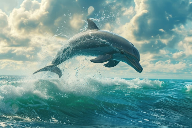 Majestic Dolphin Vaulting em Aquamarine Horizon