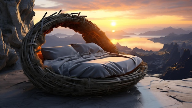 Majestic Eagle Nest Bed cercado por pedra natural cinza