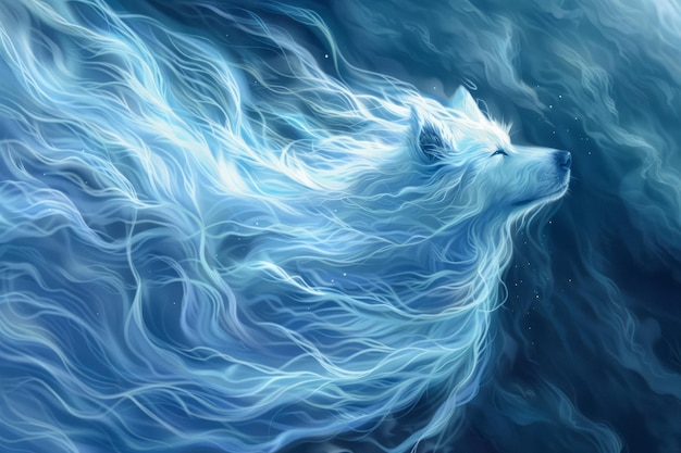 Foto majestic ethereal blue wolf spirit, der aus mystischem rauch auf dunklem hintergrund hervorgeht fantasy wildlife