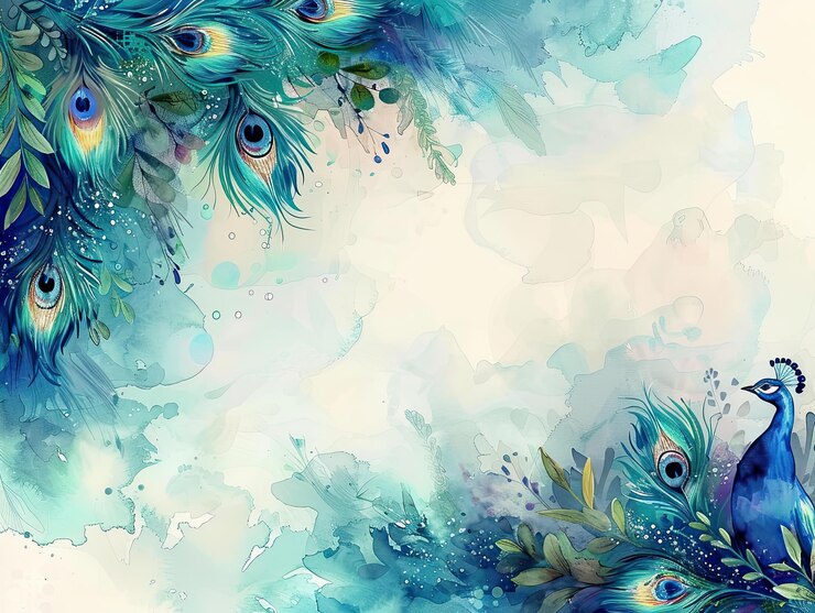 Majestic Flower Swirling Peacock Feathers Grace a una acuarela Frontera Elegancia y belleza combinadas con una
