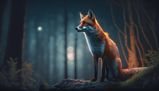 Majestic Forest Fox Un visitante nocturno en la oscuridad