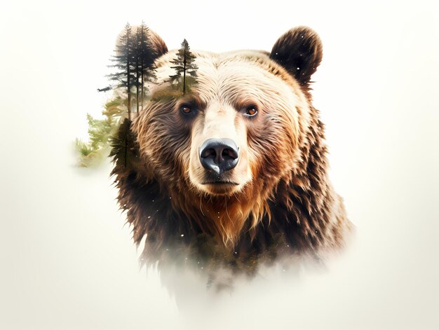 Majestic Grizzly Beautiful Bear Face junto à Redwood Coast Redwood Tree