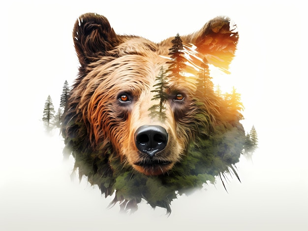 Majestic Grizzly hermosa cara de oso por el Redwood Coast Redwood árbol