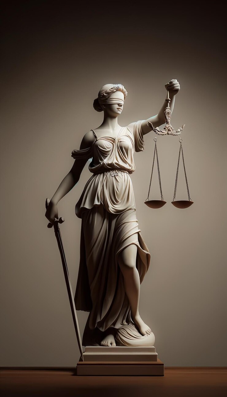 Foto majestic guardian estatua en toda su longitud de lady justice