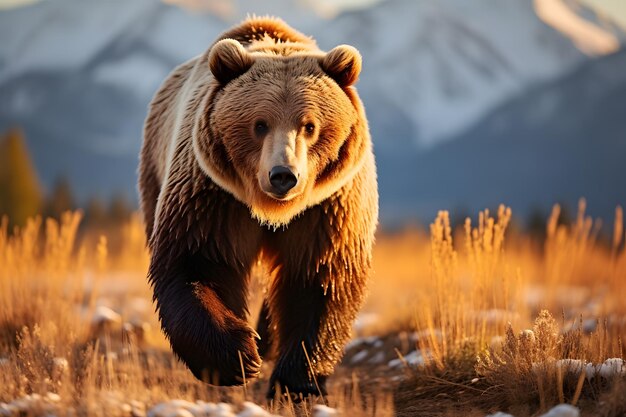 Majestic Guardian Wildlife Captura de um poderoso urso em um cenário de montanhas nevadas