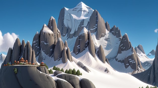 Majestic Kailash Parvat CloseUp Serene SnowCapped Peak em cena detalhada de desenho animado 3D