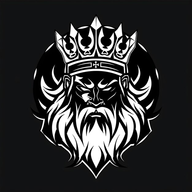 Majestic King Clan Crest con la cabeza del rey y la corona para la decoración Diseño de logotipo creativo Contorno de tatuaje