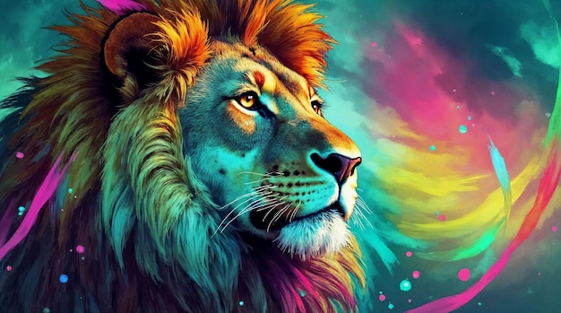 Majestic Lion in a Symphony of Colors