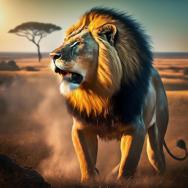 Majestic Lion Portrait Poderosa fotografia de vida selvagem para projetos Microstock Image