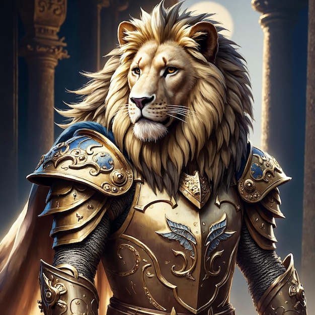 Majestic Lion Warrior in Golden Armor