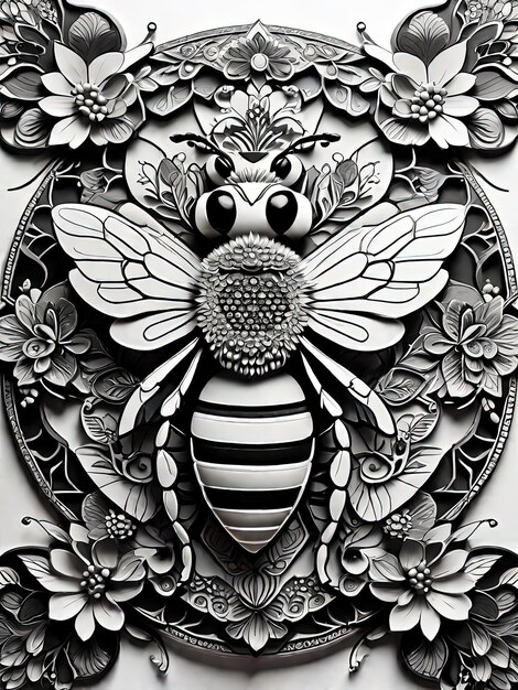 Majestic Mandala Bee Malseite für Erwachsene