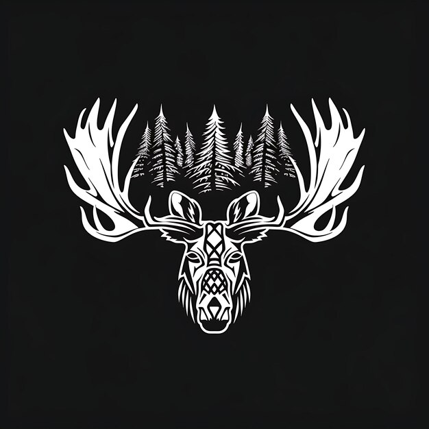 Foto majestic moose clan logo mit moose antlers und canadian tri creative logo design tattoo outline