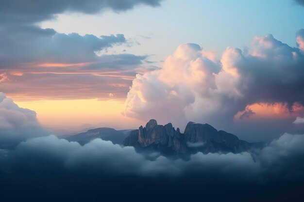 Foto majestic mountain sunset céu de tirar o fôlego com nuvens rolantes gerado por ia