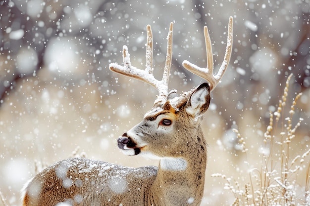 Foto majestic mule deer buck em snowy colorado wilderness