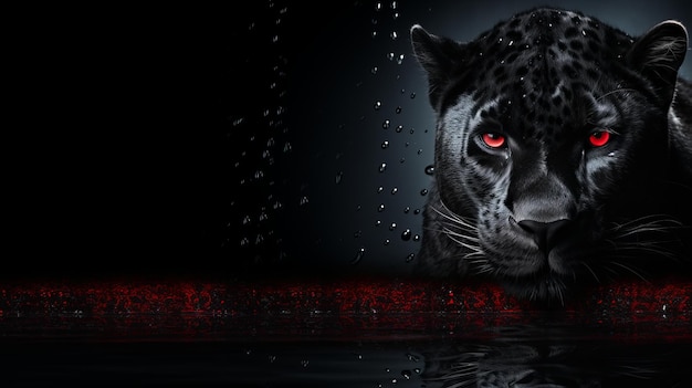Foto majestic panther steht auf schwarzem hintergrund mit copy-raum für wildtiere banner