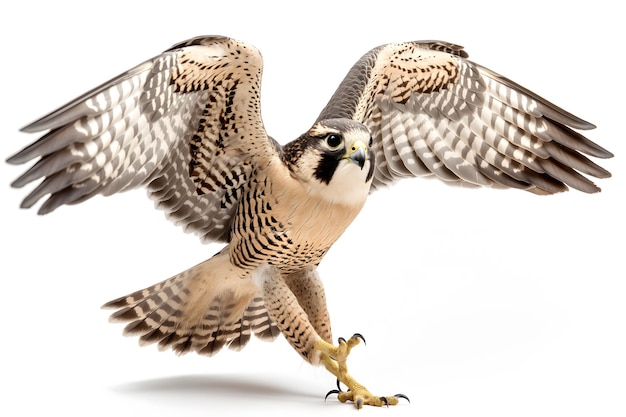 Foto majestic peregrine falcon auf einem holzbügel