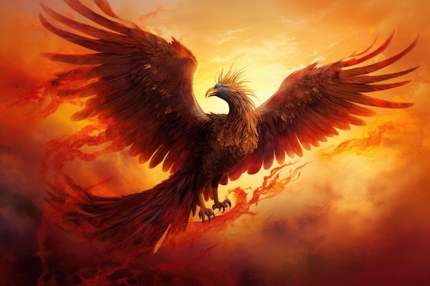 Majestic Phoenix in der Wiedergeburt flackernde goldene Flammen 80 Zeichen generative IA