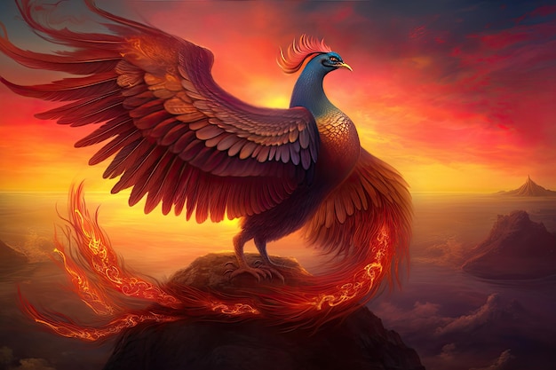 Majestic Phoenix in der Wiedergeburt flackernde goldene Flammen 80 Zeichen generative IA