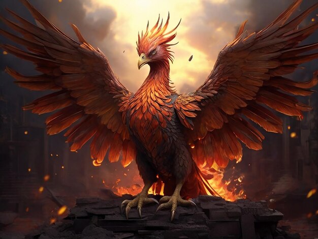 Foto majestic phoenix ressuscita das cinzas em uma impressionante obra de arte digital