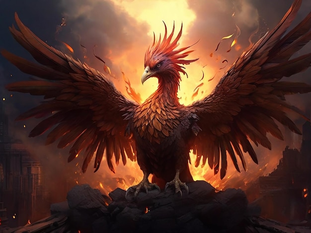 Foto majestic phoenix ressuscita das cinzas em uma impressionante obra de arte digital