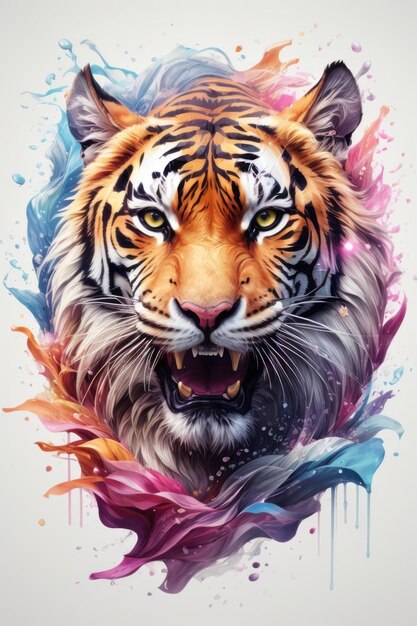 Majestic Roar Intricada Ilustração de Cabeça de Tigre para Arte Contemporânea de T-Shirt