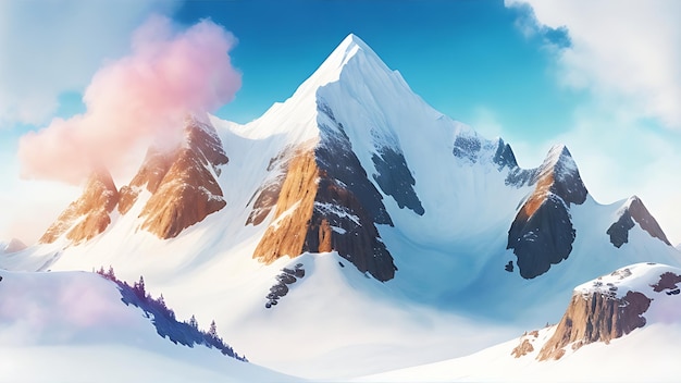 Majestic Snowcapped Mountain Range Aquarell Cartoon Clipart herunterladen